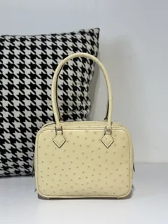 Ostrich Leather 20cm Vanilla Gold Hardware Feather Bag WOB057 image 1