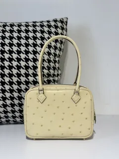 Ostrich Leather 20cm Vanilla Gold Hardware Feather Bag WOB057 image 3