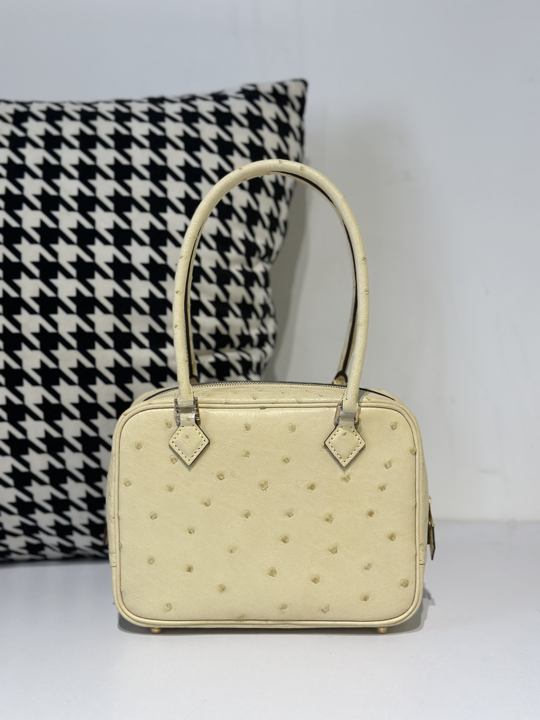 Ostrich Leather 20cm Vanilla Gold Hardware Feather Bag WOB057 photo 3