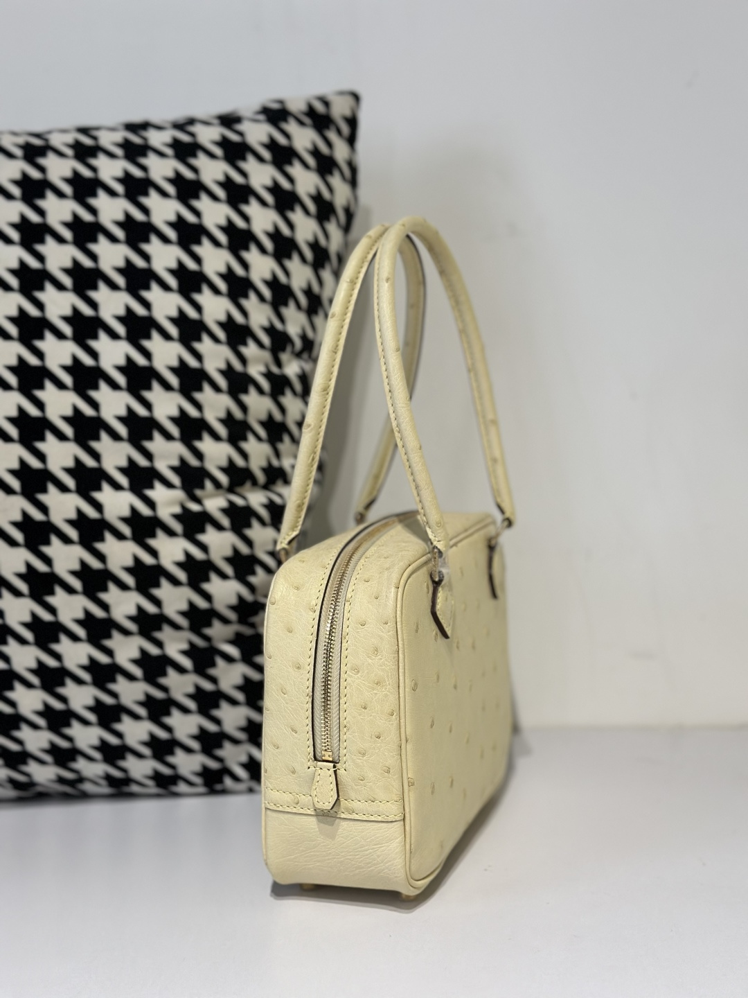 Ostrich Leather 20cm Vanilla Gold Hardware Feather Bag WOB057 photo 5
