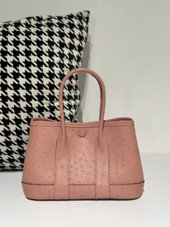 Ostrich Leather Ceramic Pink 23cm Silver Hardware Garden Tote Bag WOB060 image 1