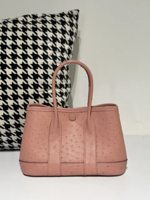 Ostrich Leather Ceramic Pink 23cm Silver Hardware Garden Tote Bag WOB060