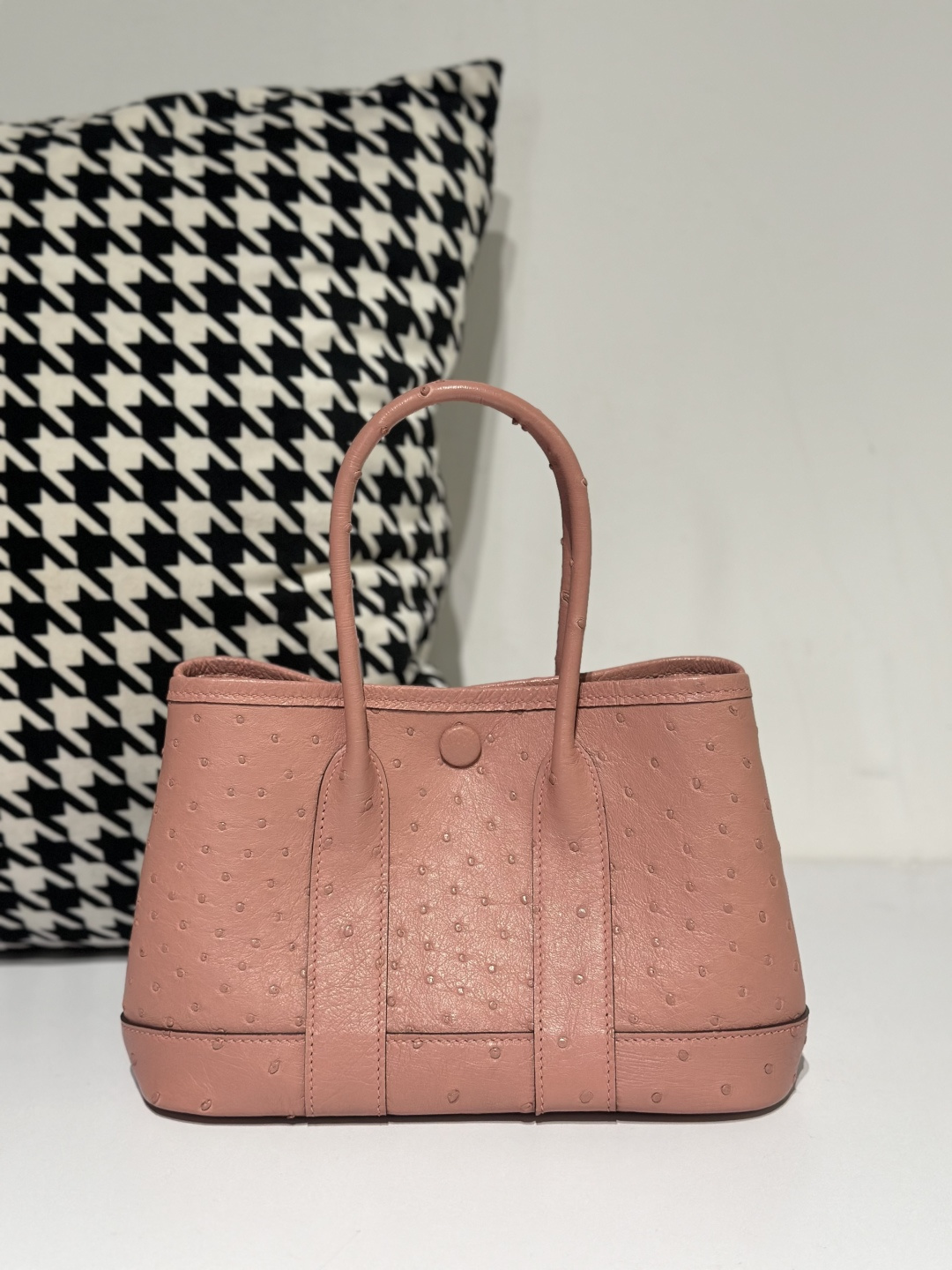 Ostrich Leather Ceramic Pink 23cm Silver Hardware Garden Tote Bag WOB060