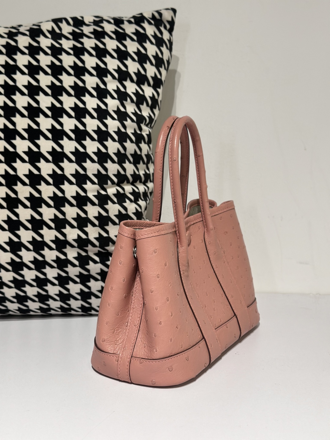 Ostrich Leather Ceramic Pink 23cm Silver Hardware Garden Tote Bag WOB060 image 5