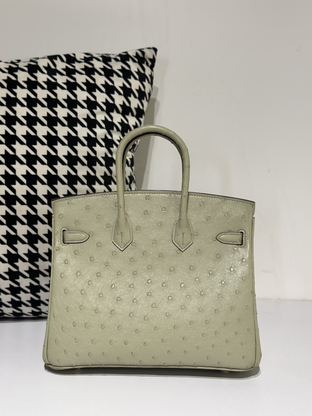 Ostrich Leather Sage Green 25cm Gold Hardware Top Handle Tote Bag WOB061 image 3
