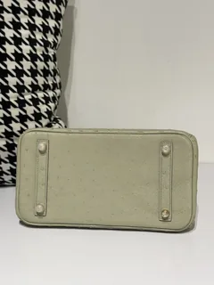 Ostrich Leather Sage Green 25cm Gold Hardware Top Handle Tote Bag WOB061 image 6