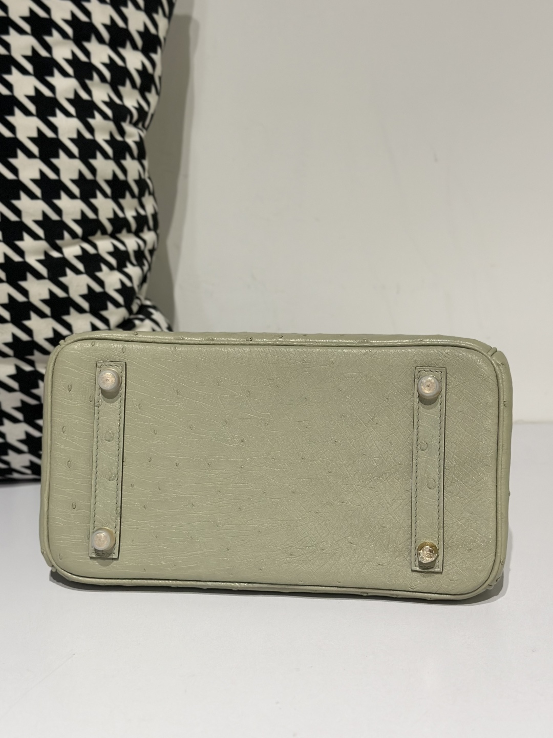 Ostrich Leather Sage Green 25cm Gold Hardware Top Handle Tote Bag WOB061 image 6