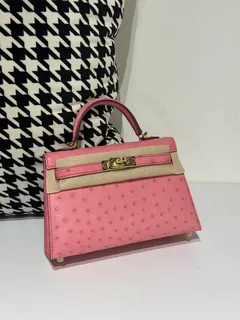 Ostrich Leather Bubble Pink Gold Hardware Series II Top Handle Bag WOB062 image 1
