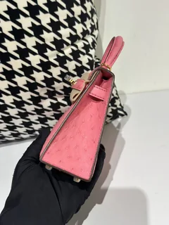 Ostrich Leather Bubble Pink Gold Hardware Series II Top Handle Bag WOB062 image 4