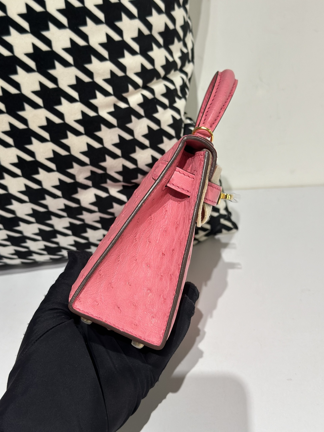Ostrich Leather Bubble Pink Gold Hardware Series II Top Handle Bag WOB062 photo 5