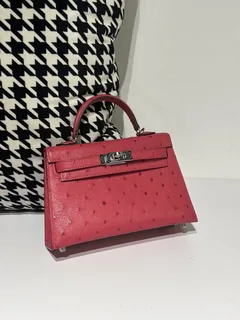 Ostrich Leather Candy Pink Silver Hardware Series II Top Handle Bag WOB063 image 1