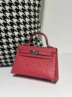 Ostrich Leather Candy Pink Silver Hardware Series II Top Handle Bag WOB063 image 2