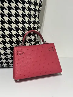 Ostrich Leather Candy Pink Silver Hardware Series II Top Handle Bag WOB063 image 3