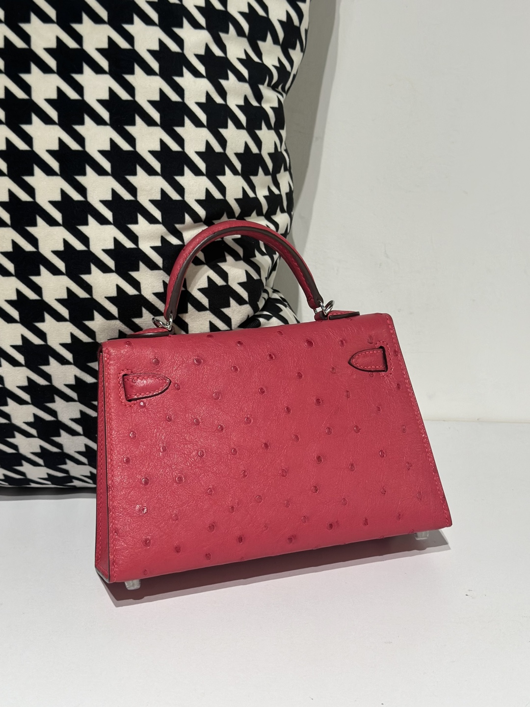 Ostrich Leather Candy Pink Silver Hardware Series II Top Handle Bag WOB063 photo 3
