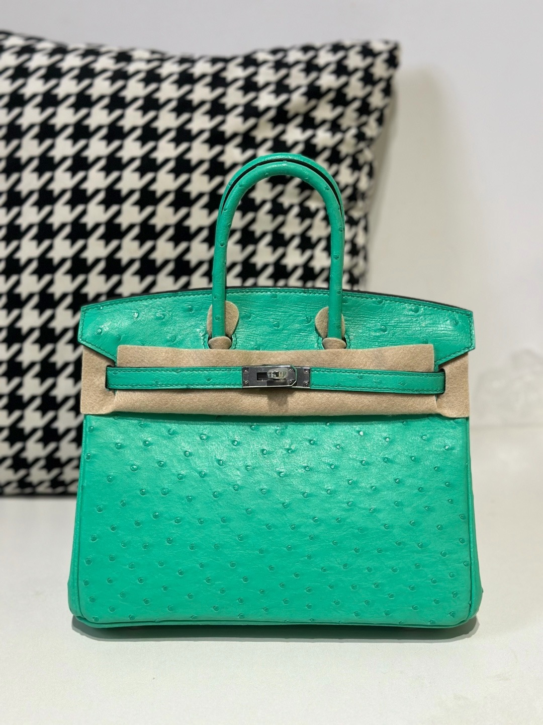 Ostrich Leather 25cm Top Handle Tote Bag Collection WOB064 photo 5