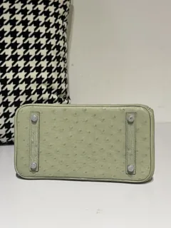 Ostrich Leather Sage Green 25cm Silver Hardware Top Handle Tote Bag WOB065 image 6