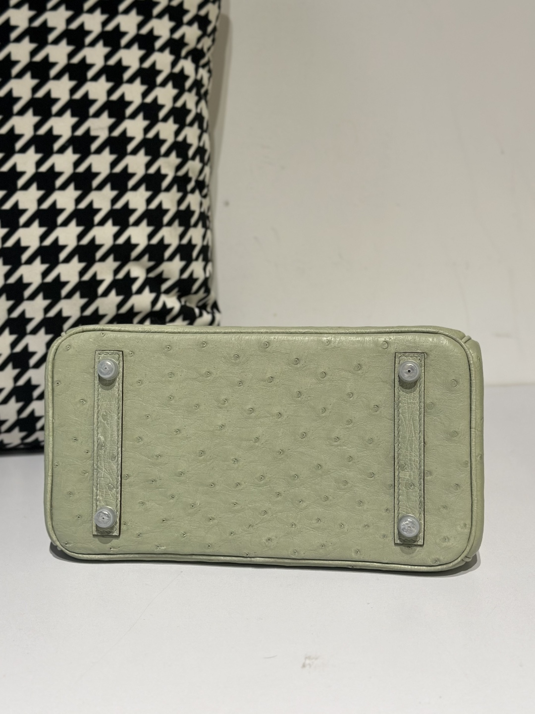 Ostrich Leather Sage Green 25cm Silver Hardware Top Handle Tote Bag WOB065 photo 6