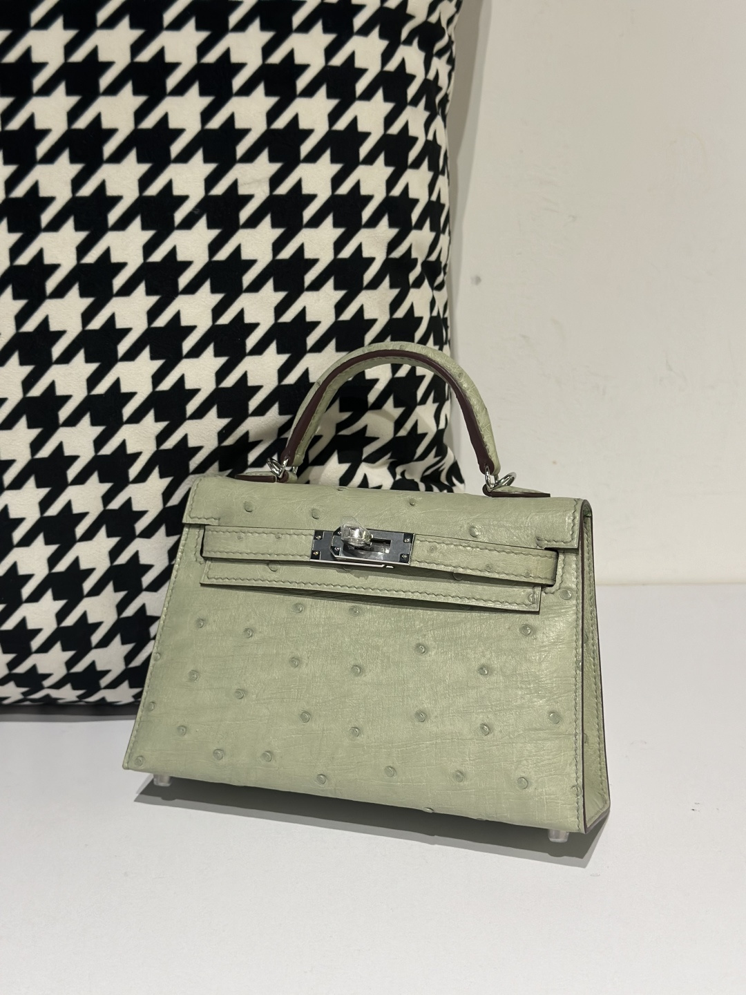 Ostrich Leather Sage Green Silver Hardware Series II Top Handle Bag WOB066 photo 2