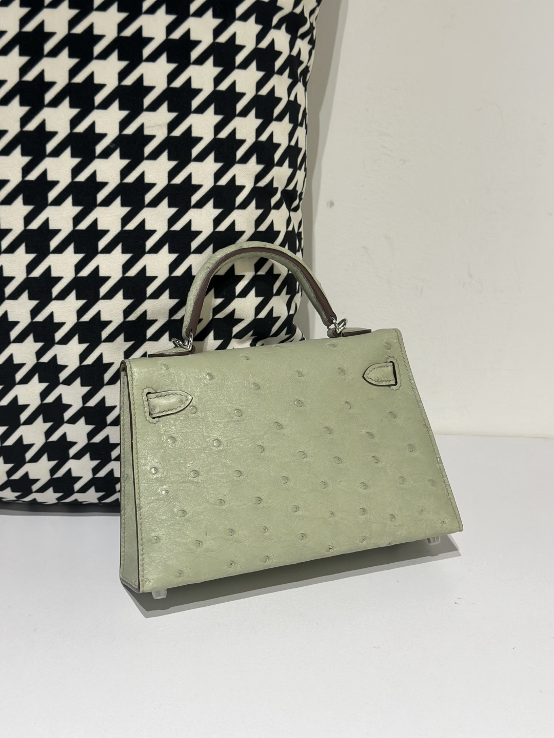 Ostrich Leather Sage Green Silver Hardware Series II Top Handle Bag WOB066 photo 3
