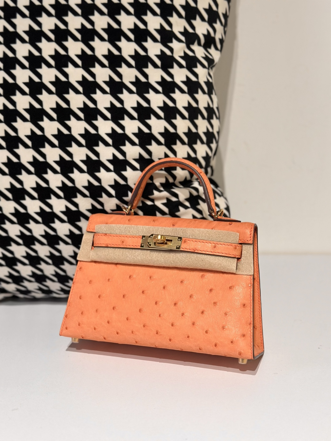 Ostrich Leather Orange Gold Hardware Series II Top Handle Bag WOB068 photo 2