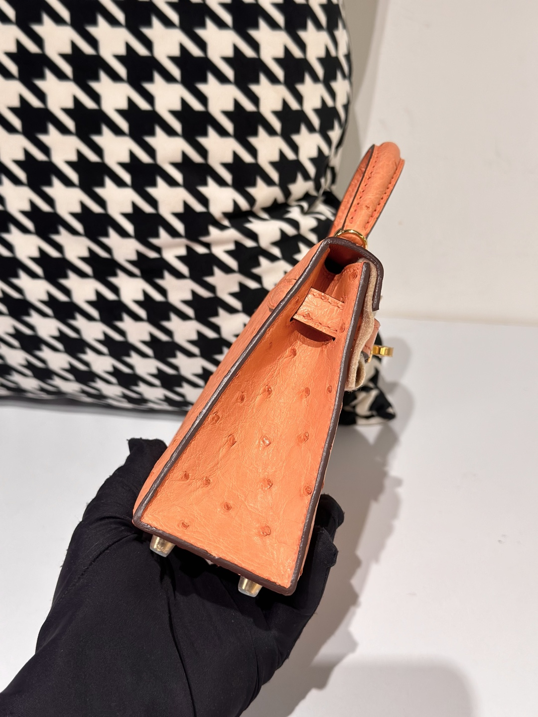 Ostrich Leather Orange Gold Hardware Series II Top Handle Bag WOB068 photo 5