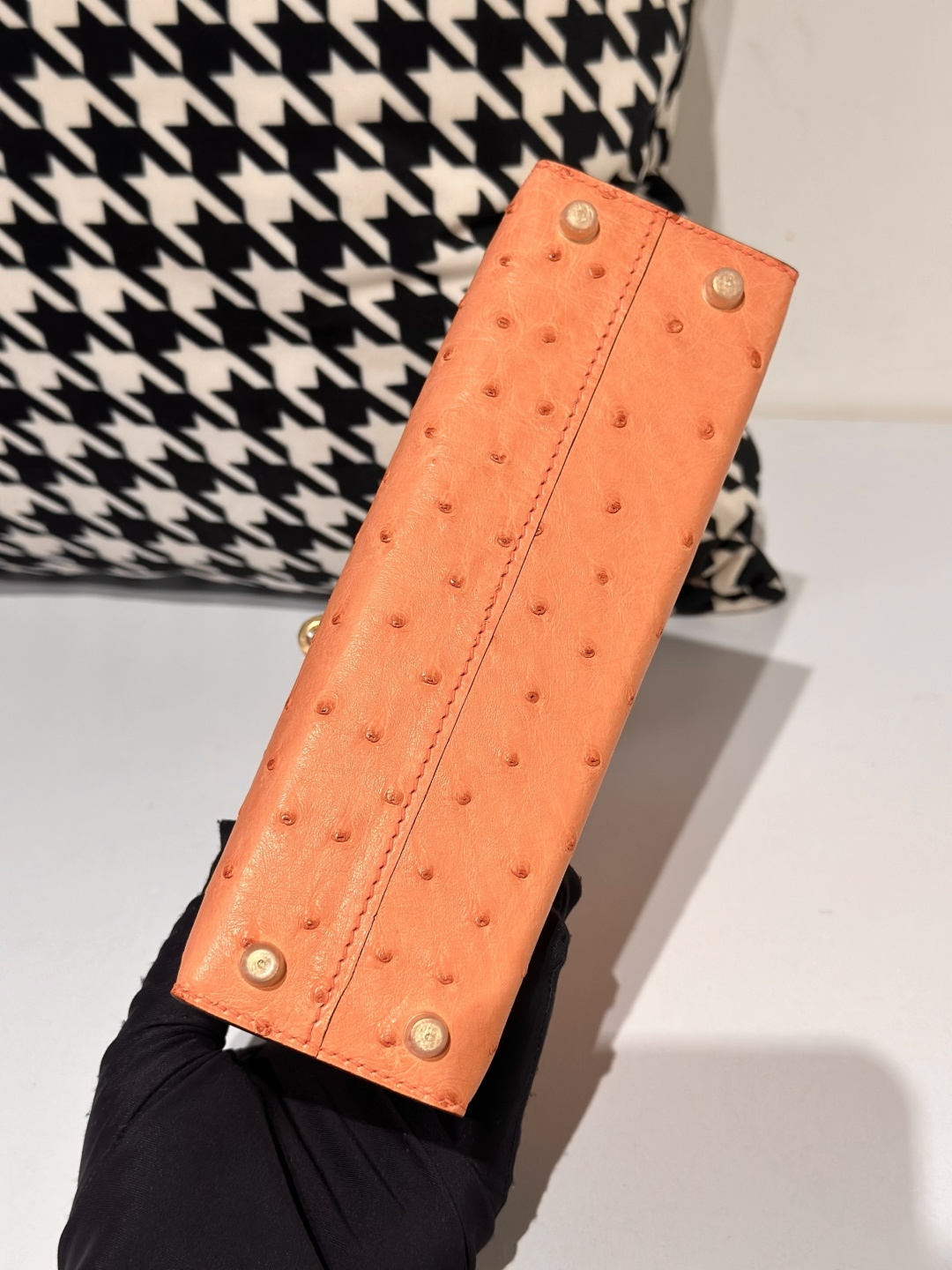 Ostrich Leather Orange Gold Hardware Series II Top Handle Bag WOB068 photo 6