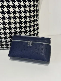 Ostrich Leather Navy 19cm Silver Hardware Top Handle Bag WOB069 image 2