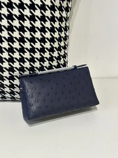 Ostrich Leather Navy 19cm Silver Hardware Top Handle Bag WOB069 image 3