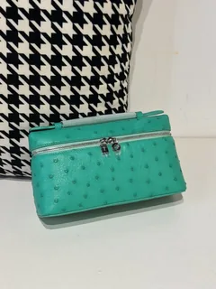 Ostrich Leather Green 19cm Silver Hardware Top Handle Bag WOB070 image 1
