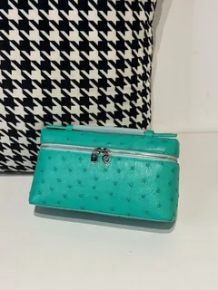 Ostrich Leather Green 19cm Silver Hardware Top Handle Bag WOB070 image 2