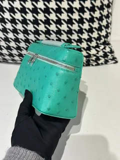 Ostrich Leather Green 19cm Silver Hardware Top Handle Bag WOB070 image 4
