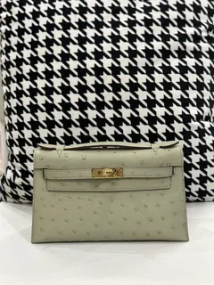 Ostrich Leather Silver Hardware Series I Turn-Lock Pochette Bag Collection WOB072 image 2