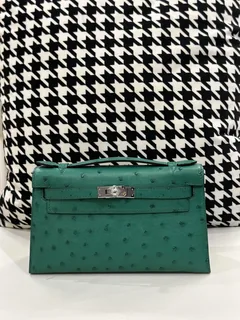 Ostrich Leather Silver Hardware Series I Turn-Lock Pochette Bag Collection WOB072 image 3