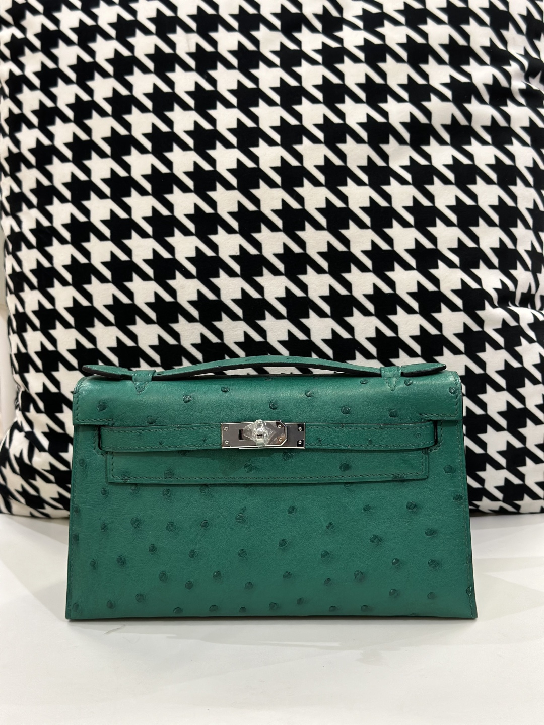 Ostrich Leather Silver Hardware Series I Turn-Lock Pochette Bag Collection WOB072 photo 3