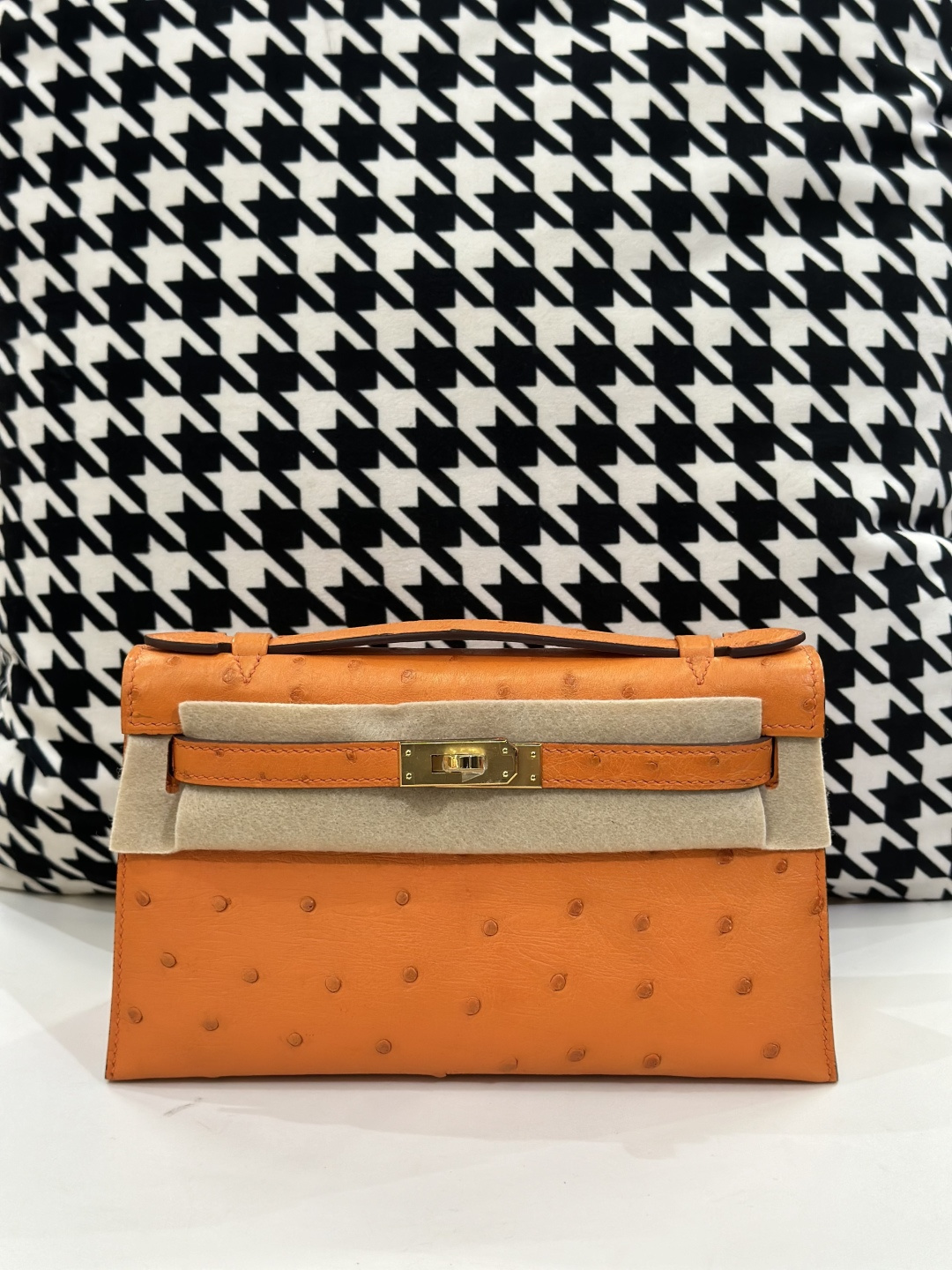 Ostrich Leather Silver Hardware Series I Turn-Lock Pochette Bag Collection WOB072 photo 4
