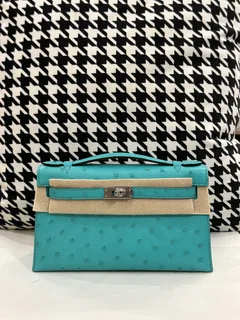 Ostrich Leather Silver Hardware Series I Turn-Lock Pochette Bag Collection WOB072 image 5