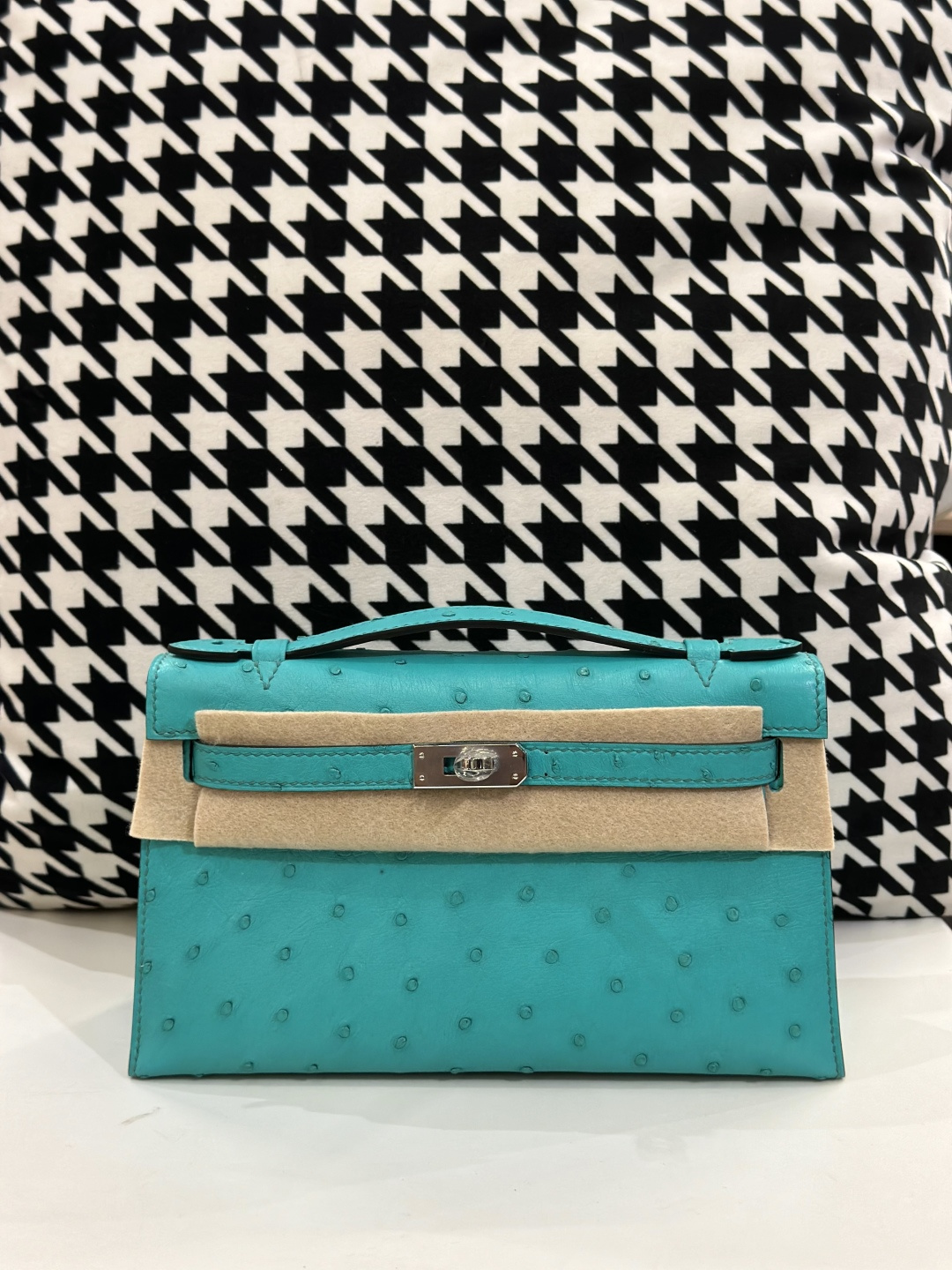 Ostrich Leather Silver Hardware Series I Turn-Lock Pochette Bag Collection WOB072 photo 5
