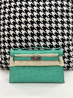 Ostrich Leather Silver Hardware Series I Turn-Lock Pochette Bag Collection WOB072 image 6
