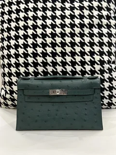Ostrich Leather Silver Hardware Series I Turn-Lock Pochette Bag Collection WOB072 image 7