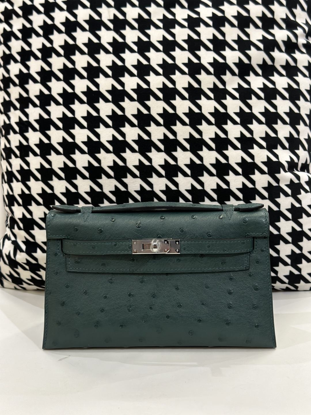Ostrich Leather Silver Hardware Series I Turn-Lock Pochette Bag Collection WOB072 photo 7