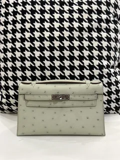 Ostrich Leather Silver Hardware Series I Turn-Lock Pochette Bag Collection WOB072 image 8