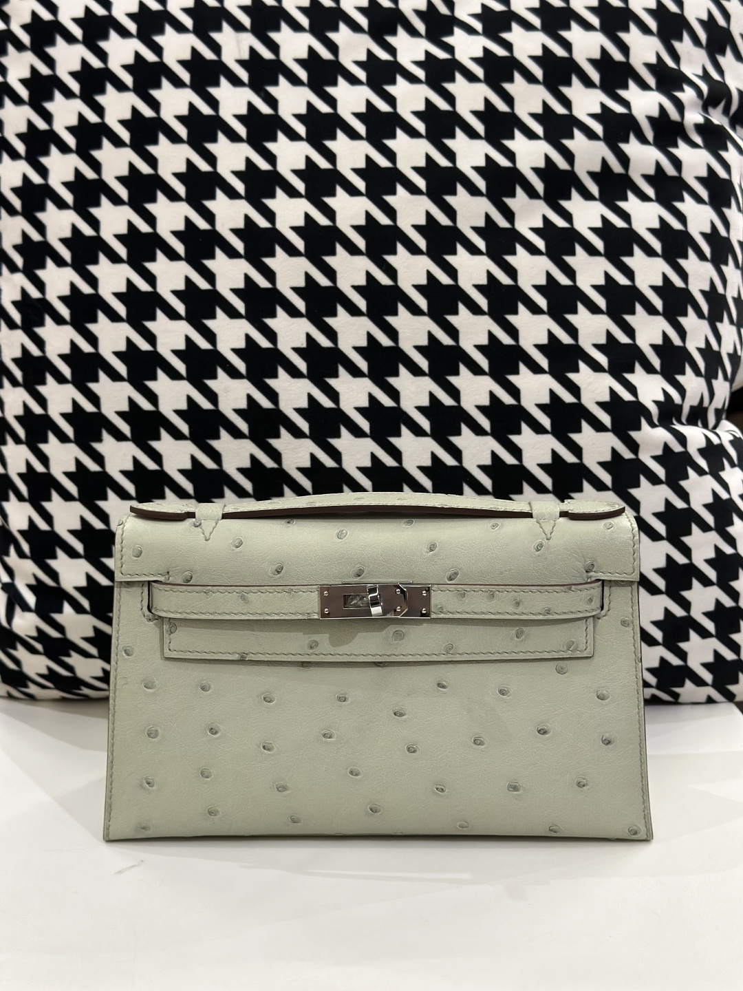 Ostrich Leather Silver Hardware Series I Turn-Lock Pochette Bag Collection WOB072 photo 8