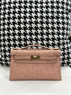 Ostrich Leather Silver Hardware Series I Turn-Lock Pochette Bag Collection WOB072 image 9