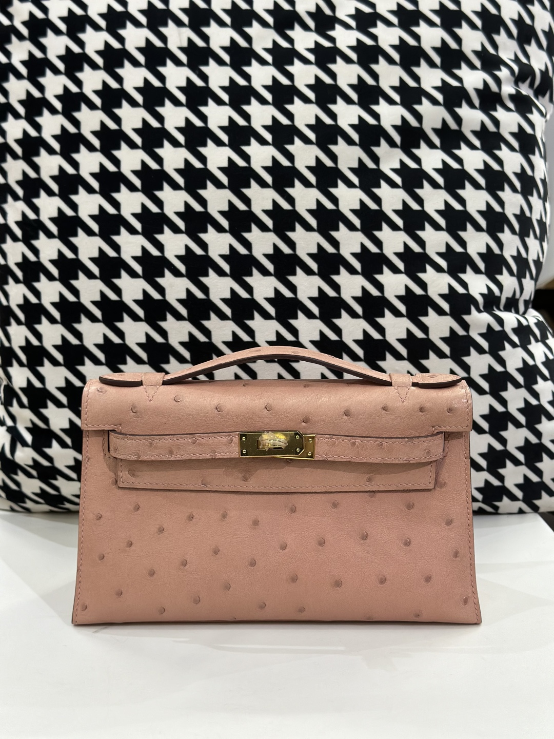 Ostrich Leather Silver Hardware Series I Turn-Lock Pochette Bag Collection WOB072 photo 9