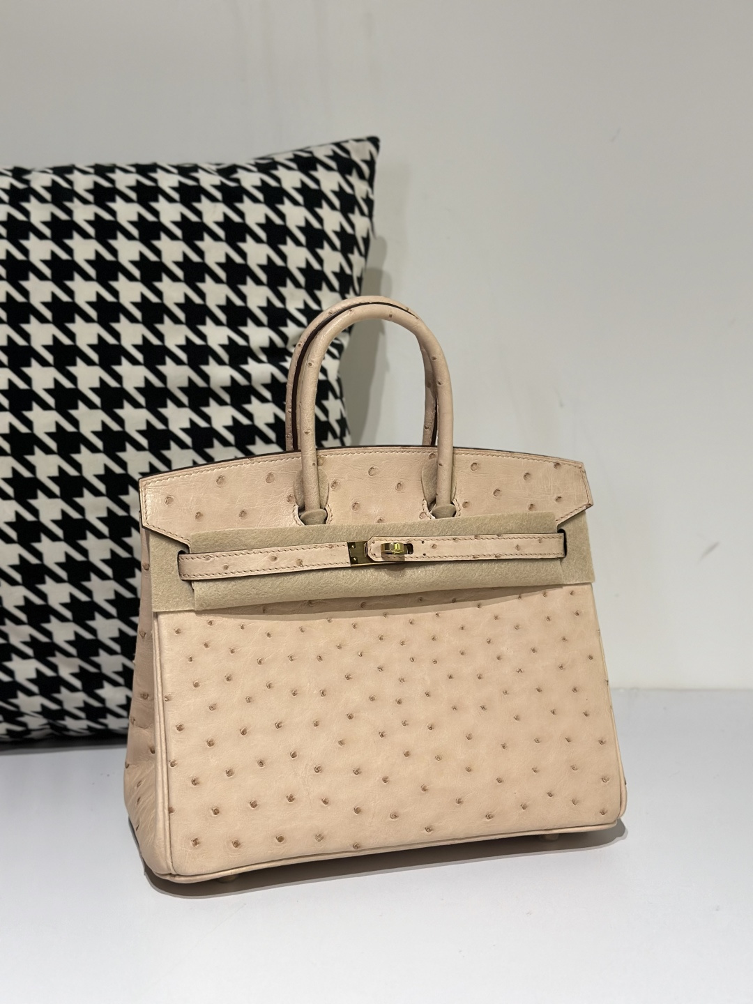 Ostrich Leather Rose Pink 25cm Gold Hardware Top Handle Tote Bag WOB073 photo 2