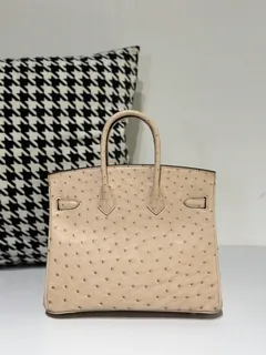 Ostrich Leather Rose Pink 25cm Gold Hardware Top Handle Tote Bag WOB073 image 3