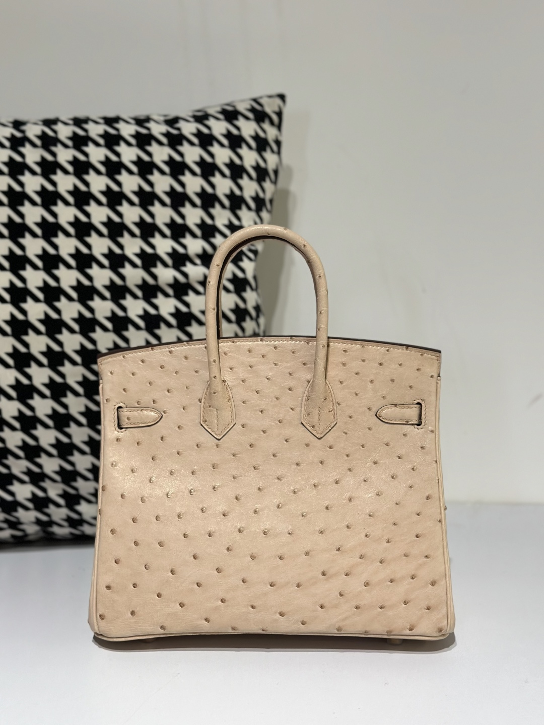 Ostrich Leather Rose Pink 25cm Gold Hardware Top Handle Tote Bag WOB073 photo 3