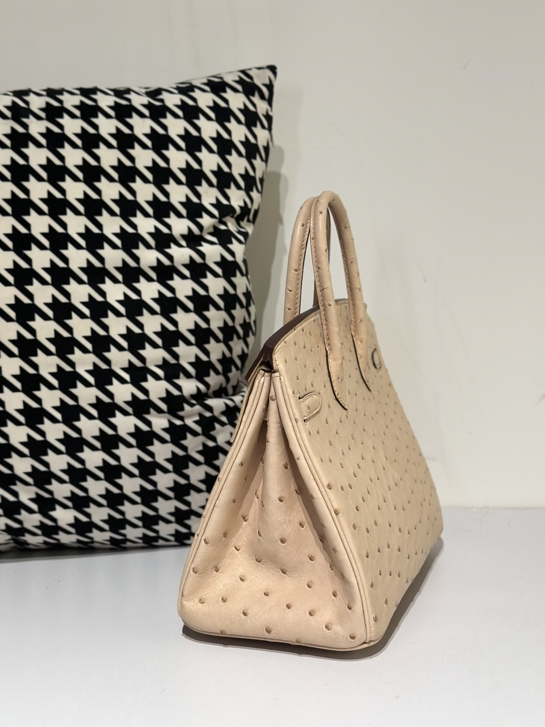 Ostrich Leather Rose Pink 25cm Gold Hardware Top Handle Tote Bag WOB073 photo 4