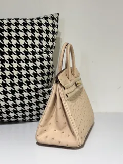 Ostrich Leather Rose Pink 25cm Gold Hardware Top Handle Tote Bag WOB073 image 5