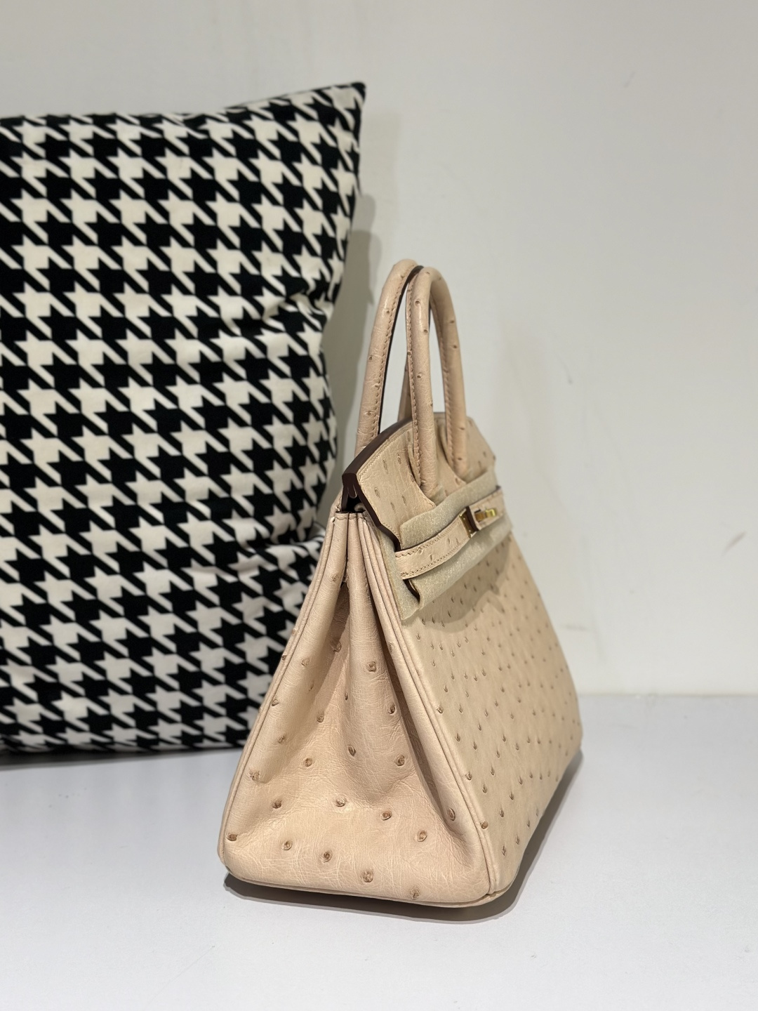 Ostrich Leather Rose Pink 25cm Gold Hardware Top Handle Tote Bag WOB073 photo 5